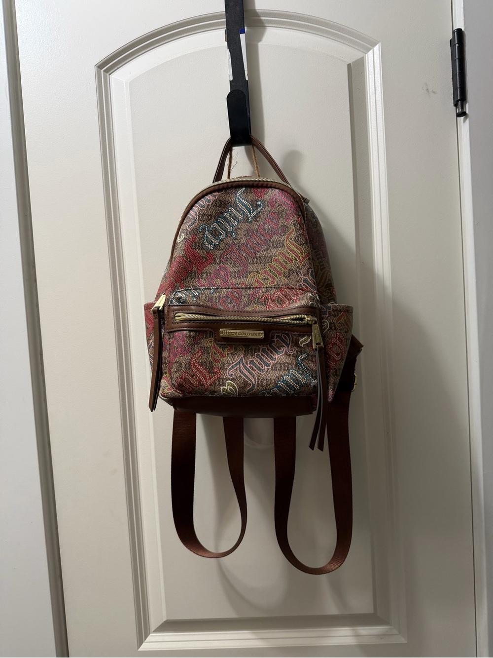 Juicy Couture Multicolor Logo Print Mini Backpack with Brown Trim